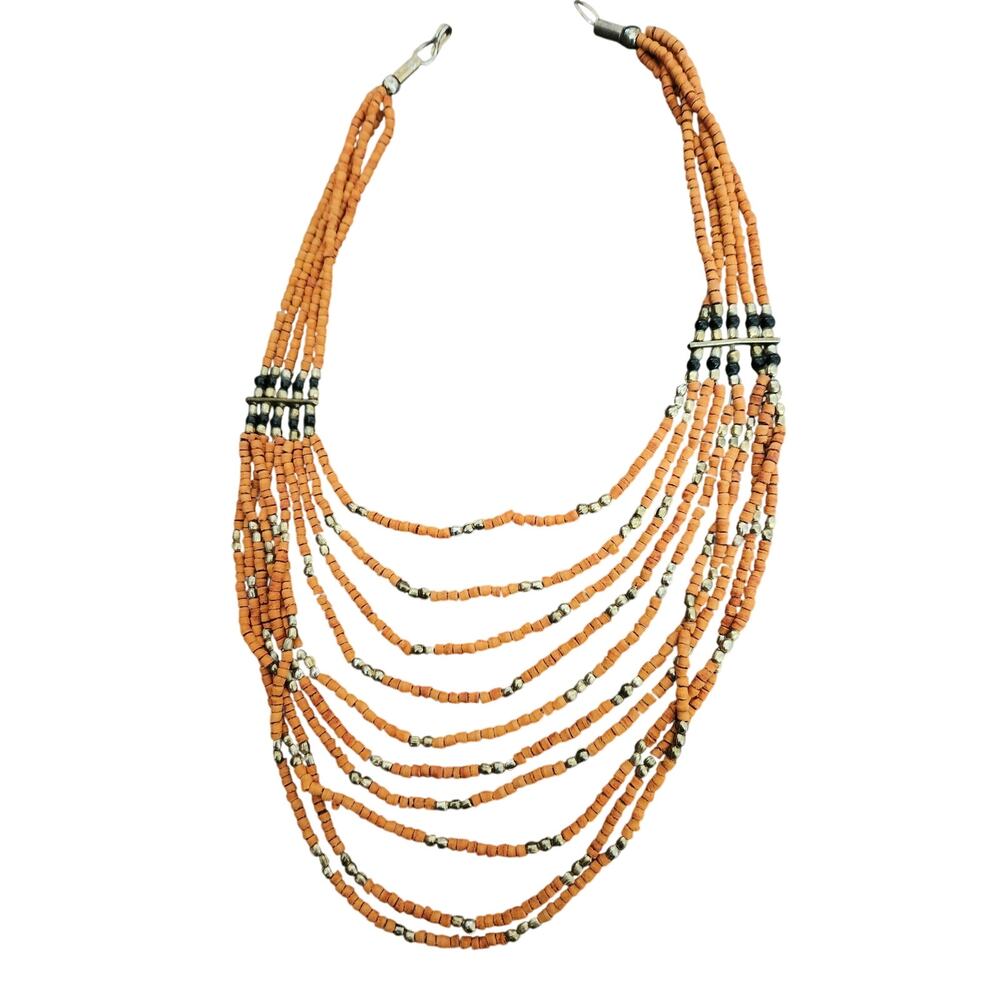 Bohemian style 10 strand beaded statement necklace